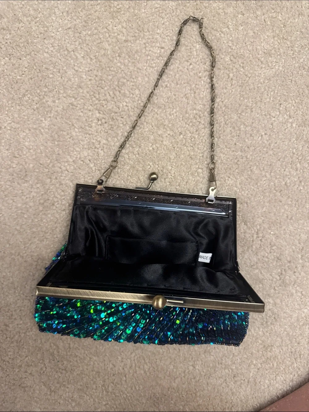 Beaded Peacock Sequin Evening Clutch - Teal